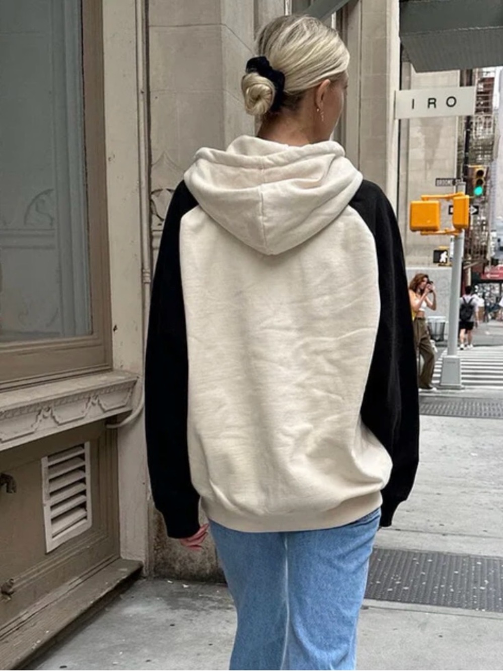Brandy Melville Cream and Black Colorblock Hoodie NWOT